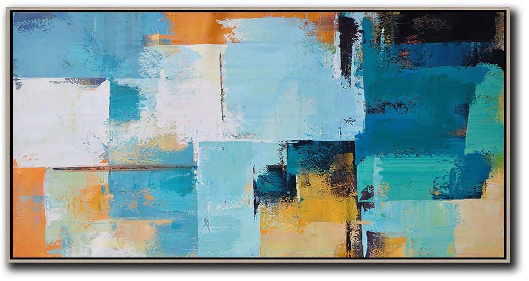 Horizontal Palette Knife Contemporary Art Panoramic Canvas Painting, hand painted wall art - Abstract Artwork Large